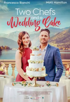 两位厨师和一个婚礼蛋糕海报